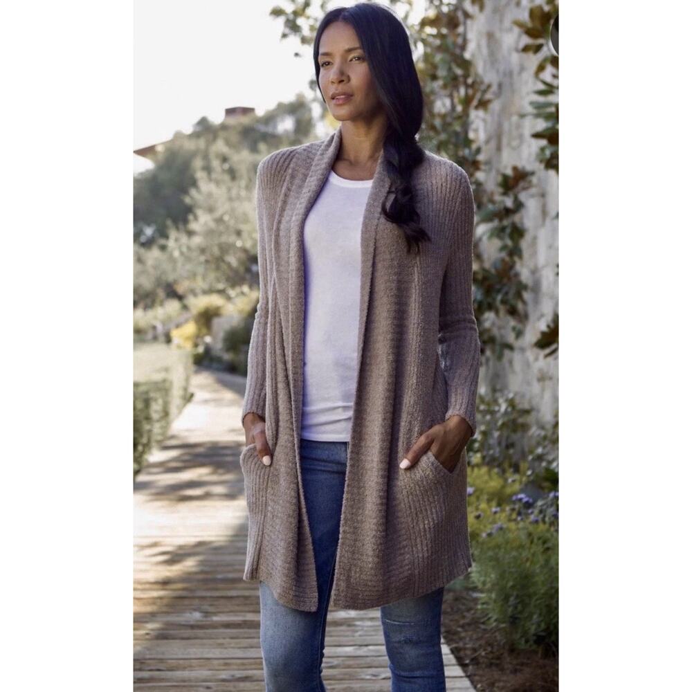 Barefoot Dreams Cozychic Lite Sz XL Montecito Cardigan Pockets Taupe Brown 494